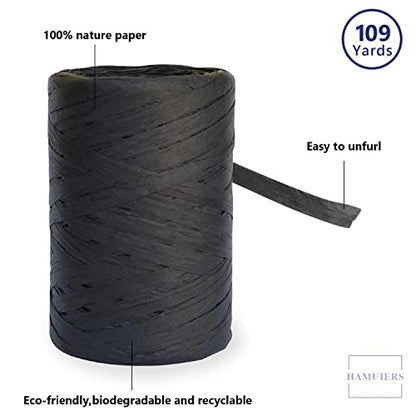 Raffia Ribbon for Gift Wrapping and Packing - 1/4'' Wide, 109 Yards, Black - color: Black, size: 109 Yards