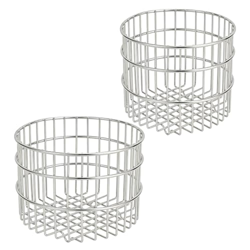 2-Piece Stainless Steel Mesh Storage Basket Set, Large & Small (4.33‘ & 5.2’ diameter) for Kitchen Sinks, Vegetable and Snack Storage, and Bathroom or Office Organisation - size: Circular: 4.33" and 5.2" Diameter
