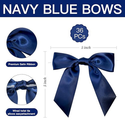 Navy Blue Satin Ribbon Twist Tie Bows 5 Inch 36 Pack - color: Navy Blue