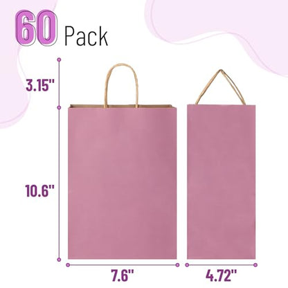 Mr. Pen- Paper Gift Bags with Handles, 60 Pack, 7.6" x 4.7" x 10.6" - color: Light Pink, size: 60 Pack