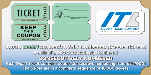 Raffle Tickets Roll, Green, 10,000 Consecutively Numbered - color: C - Green, size: 10,000
