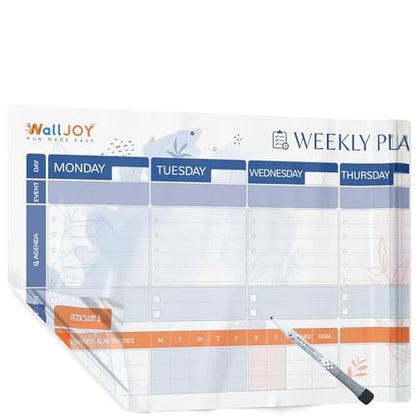 Dry Erase Weekly Calendar, 39.4x16" Weekly Dry Erase Board for Wall - style: Weekly Classic - Multi-color