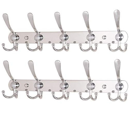 Dseap Wall Mounted Coat Rack - 5 Tri Hooks, Heavy Duty, Stainless Steel, Metal Coat Hook Rail for Coat Hat Towel Purse Robes Mudroom Bathroom Entryway (Chromed, 2 Packs) - color: Chrome Finish, size: L=16" (2 Pcs)