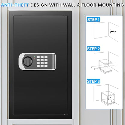 27.56"H Steel Safe Box, 6.0 Cuft Home Safes with Fireproof Waterproof Bag - size: 6.0 Cuft
