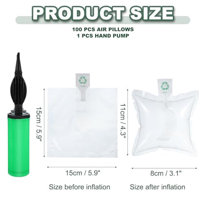 MECCANIXITY 6 x 6 Inch Air Pillows for Shipping, 100 Pack Inflatable Air Packaging Bags Air Cushions Buffer Bags Void Fill Cushioning with Hand Pump for Shipping and Packaging Clear - size: 6 x 6 inch