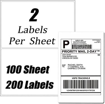 200 Half Sheet Self Adhesive Shipping Labels 100 Sheets, 8.5" x 5.5" Address Labels Laser/Ink Jet White Blank (100 sheets-200 Count) - size: 2UP(8.5" x 5.5")