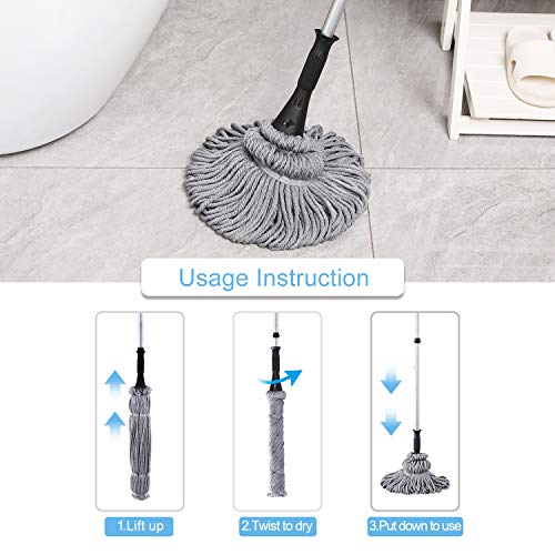 Eyliden Mop with 2 Reusable Microfiber Heads, Easy Wringing Twist Mop - color: Gray