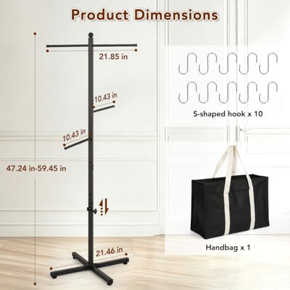 Flenpptly Adjustable Height Shopping Bag Rack, 48-60 Inch, Black