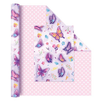 WERNNSAI Butterfly Wrapping Paper Girl, 33 ft Reversible Polka Dot Design - color: Butterfly
