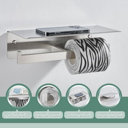 APLusee Dual Roll Toilet Paper Holder, Brushed Nickel, 304 Stainless Steel - color: Brushed Nickel, size: Double Rod