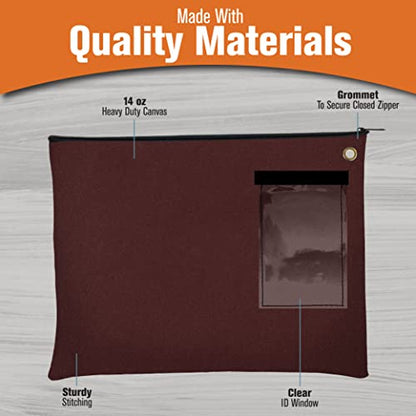 BankSupplies Canvas Interoffice Mailer 14 oz 14W x 11H Burgundy Large Zipper Transit Bag Grommet Padlock or Zip Tie Security - color: Clear, size: Large