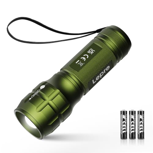 Lepro LED White Light Flashlight, High Lumens Waterproof Adjustable Focus - color: Green