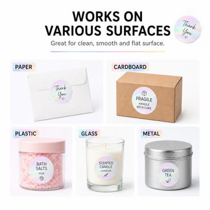 Round Holographic Pink Thermal Labels 2 Inch Vinyl Stickers 300 PCS - color: Holographic Pink, size: 2 × 2 Inch