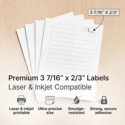 3 7/16" X 2/3" Matte White Printable Labels (30 Sheets, 900 Stickers) File - size: 3-7/16" X 2/3"
