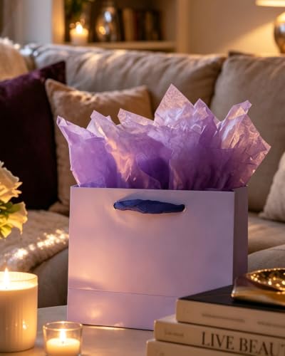 qiqee Gift Bags With Tissue Paper, Violet, Medium 9.6"x7.9"x4.3", 24PCS - color: Violet, size: 24 Count (Pack of 1)