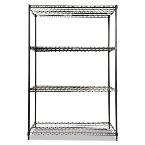 Alera ALE Industrial Heavy-Duty Wire Shelving Starter Kit, 4-Shelf, 48w x 24d x 72h, Black - color: Black, size: 48" x 24" x 72"