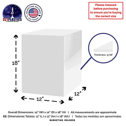 Display Cube Pedestal Art Sculpture Stand 12" x 12" x 18" No Lid White Acrylic One Piece Wedding Flowers Display Stand Trophy Art Figurine Showcase by Marketing Holders - size: 12"w x 12"d x 18"h