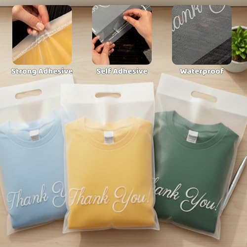 Donyson Frosted Thank You Bags with Handle, 6x9, 100 Pack, for T-Shirts - color: Frosted, size: 6x9 (100 Pack)