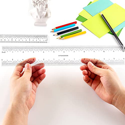 2 PCS 6"/12" Clear Acrylic Ruler Zero-Centering Ruler with Inches & Metric Measuring Tool 12" and 6" Inch Straight Edge Rulers for Scrapbooking Card-Making Student School Office Home Tool - color: 2 PCS 6"/12"