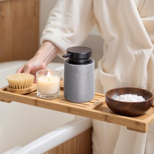Clasin Home Liquid Soap Dispenser with Easy-to-Press Pump, 10 oz Refillable Hand Soap Dispenser with Extended Spout for Bathroom Kitchen Dish Lotion, Modern Stone Texture (Gray) - color: Gray