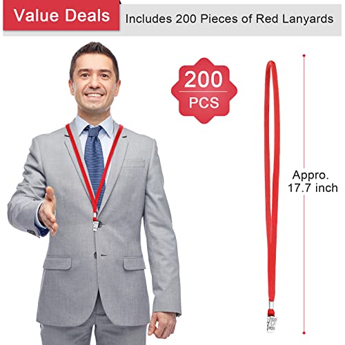 Marspark 200 Pcs Lanyards for ID Badges, Flat Swivel Hook,Red - color: Red