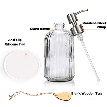Thick Glass Soap Dispenser with Silicone Pad – Premium Quality – Dish Soap Dispenser, Hand Soap Dispenser – Rust Proof Stainless Steel Pump – Ideal for Kitchen Dish Soap, Bathroom Soap - color: Stainless Steel White Pump