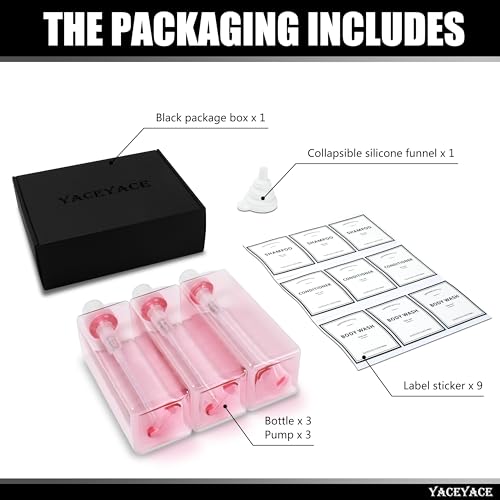 Pink Shampoo and Conditioner Set of 3, 16.9oz Clear Shampoo - color: Pink Clear, size: 2.5"L x 2.5"W x 8"H