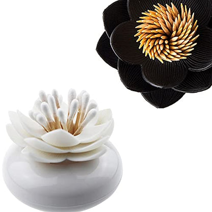 Bloss 2 Pack Qtip Holder, Q-tip Dispenser, Toothpick Holder(Black + White) - color: Black+White