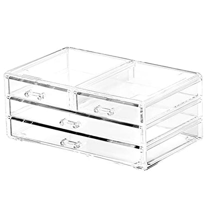Cq acrylic Bathroom Organizer with 4 Drawers,Stackable Containers for Organizing with Drawers for Vanity Counter and Desk,Plastic Clear Storage Drawers for Cabinet Makeup,Craft,Beauty Supplies,1Pcs - size: 2 Small Drawers, 2 Long Drawers