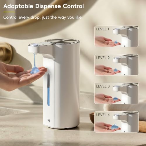 EKO Aroma Pro 13.5 fl oz Touchless Automatic Liquid Soap Dispenser, Rechargeable Electric Hand & Dish Soap Dispenser for Bathroom and Kitchen, IPX7 Waterproof, Adjustable Volume Control (White) - color: White, size: 13.5 oz