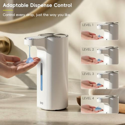 EKO Aroma Pro 13.5 fl oz Touchless Automatic Liquid Soap Dispenser, Rechargeable Electric Hand & Dish Soap Dispenser for Bathroom and Kitchen, IPX7 Waterproof, Adjustable Volume Control (White) - color: White, size: 13.5 oz
