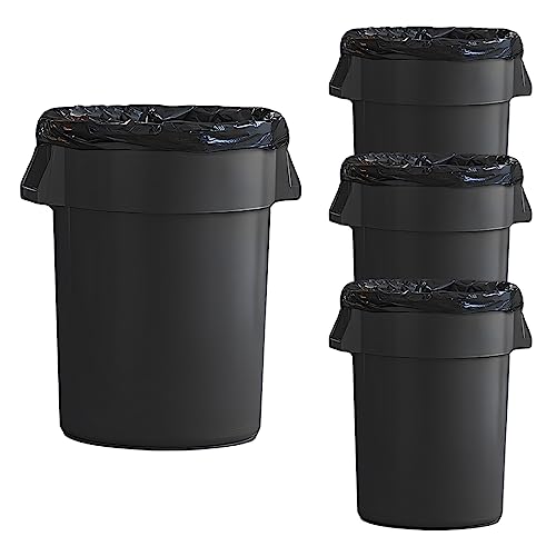 Set of 4 Round Commercial Trash Can 44 Gallon, Industrial Recycling Bin, Durable Garbage Can, Safe Food Container, Ingredient Bin (Black) - color: Black
