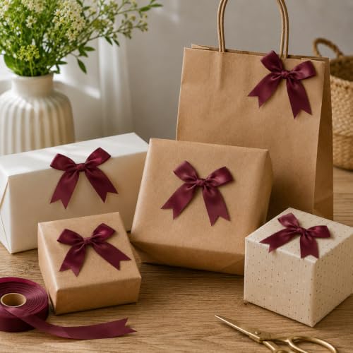 50 Pcs Twist Tie Bows for Treat Bags and Gift Wrapping, Burgundy - color: Burgundy