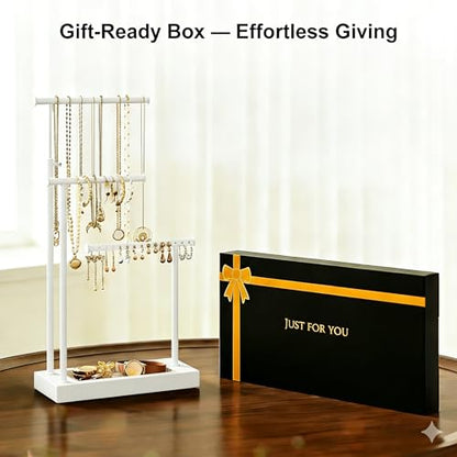 SRIWATANA White Jewelry Organizer Stand, Extra Tall 3-Tier Necklace Holder - color: white