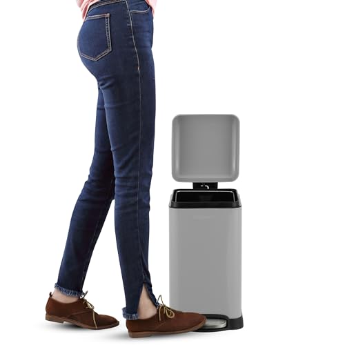 happimess Betty Retro Mini 3.2 Gal Step Trash Can, Gloss Gray - color: Fog Gray