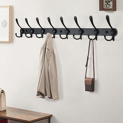 Dseap Coat Rack Wall Mount - 29.5” Long 8-Tri-Hooks Heavy Duty Coat Hanger Rail Wall Hooks for Hanging Coats Hats Clothing Clothes Purse Mudroom Entryway, Black - color: Black, size: L=29.5” (1 Pcs)