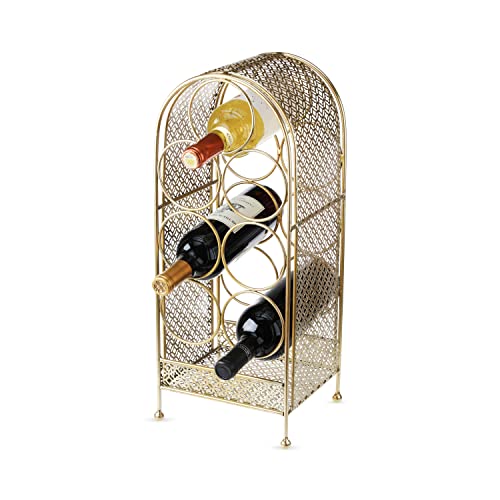 Twine Trellis Wine Rack, Holds 7 Bottles, Gold Countertop Wine Storage, Cast Iron - style: Trellis Wine Rack - 7 Bottle