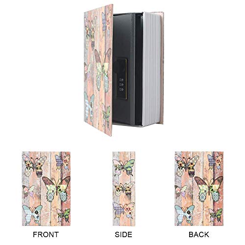 PACOLO Small Diversion Book Safe Storage Box, Metal Can with Security Combination Lock/Key, Hidden Safe (Combination, Butterfly) - style: Butterfly-Combination