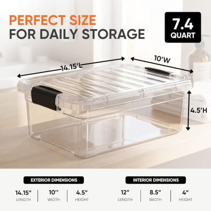 Superio 7.4 Quart Clear Plastic Storage Bin with Lid, Stackable Organizer Box, BPA-Free Storage Container for Home, Garage, School & Office, 2 Pack - size: 7.4 Quart