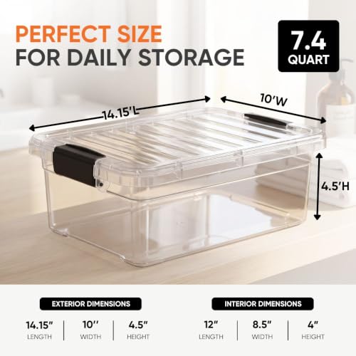 Superio 7.4 Quart Clear Plastic Storage Bin with Lid, Stackable Organizer Box, BPA-Free Storage Container for Home, Garage, School & Office, 5 Pack - size: 7.4 Quart
