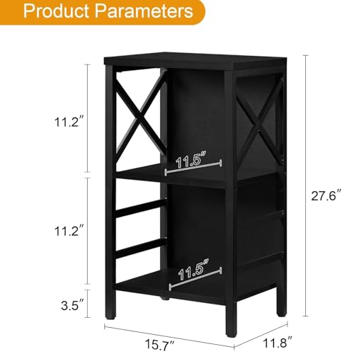 MNEETRUNG Small Bookshelf,3 Tier Industrial Bookcase with Metal Frame and Backboard,Low Black Book Shelf,Book case for Small Spaces,Living Room,Bedroom and Home Office - color: Black, size: 3-Tier (15.7"W x 11.8"D x 27.6"H)