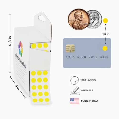 ChromaLabel Yellow Dot Stickers, 1/4 Inch, 1000/Box - color: Yellow, size: 1/4"