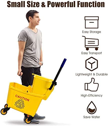 Goplus Commercial Mop Bucket Side Press Wringer Cleaning Caddy with 35 Quart Larger Capacity, Yellow - size: 1 Count (Pack of 1)