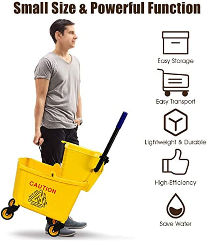 Goplus Commercial Mop Bucket Side Press Wringer Cleaning Caddy with 35 Quart Larger Capacity, Yellow - size: 1 Count (Pack of 1)