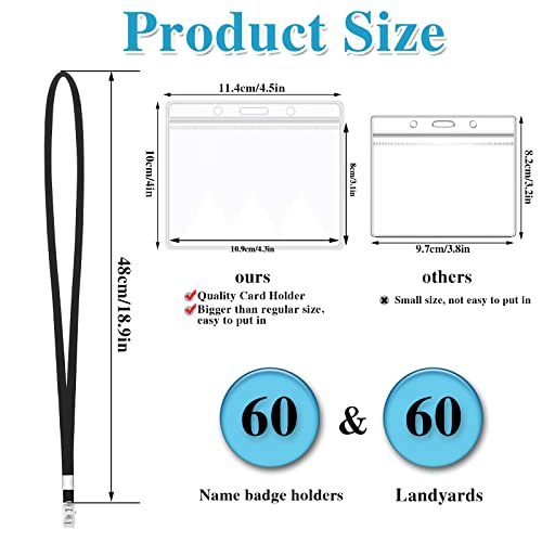 60 Pack Clear Id Badge Holders with Black Lanyards, Horizontal - color: 60pcs Black