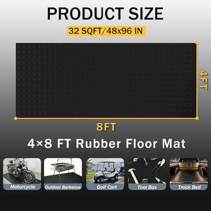 StellarStar 4x8 FT Garage Floor Mat, 2.8mm Thickened PVC Diamond Plate - color: Black, size: 4x8 FT