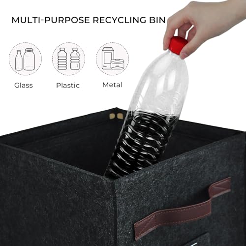 Recycling Bin for Kitchen 13 Gallon, Indoor Recycle Bin with Lid, 50L Recycle Trash Can, Large Recycling Bin for Home with Plastic Glass Metal Labels (Grey, 13 Gallon) - size: 13 Gallon