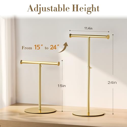 niffgaff T Bar Adjustable Purse Display Stand for Lanyard, Long Necklace, Jewelry, Gold - color: Gold