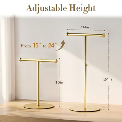 niffgaff T Bar Adjustable Purse Display Stand for Lanyard, Long Necklace, Jewelry, Gold - color: Gold
