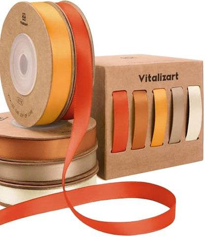 Vitalizart Terracotta Ribbons for Crafts 3/8" x 50Yds Double-Faced Satin - color: Burnt Orange & Terracotta